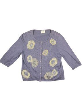 J. Jill Button Front Floral Embroidered Cotton Cardigan Purple Size Large
